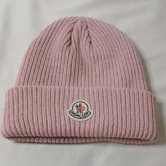 Moncler Accessories - Moncler Light Pink Ribbed Beanie